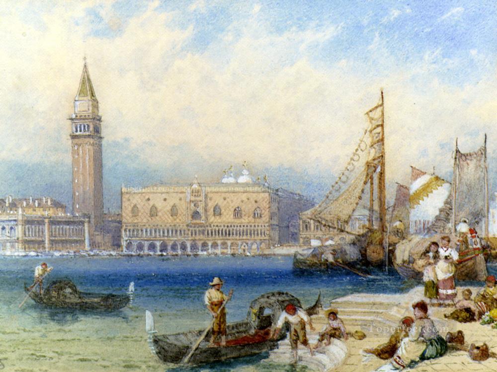 St Marks and The Ducal Palace From San Giorgio Maggiore Victorian Myles Birket Foster Oil Paintings